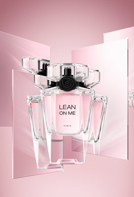 New perfume for women called Lean On Me, presented in pink environment with mirrors, reflection the multifaceted nature of the women